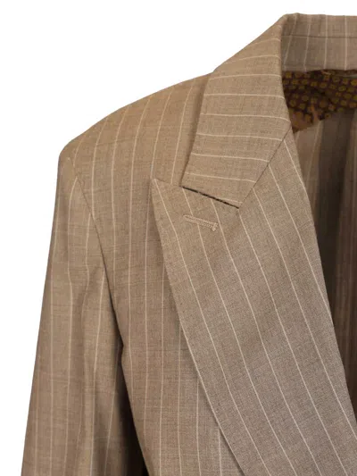 Max Mara Acciaio Double Breasted Oversized Pinstripe Blazer Jackets Brown In Brown