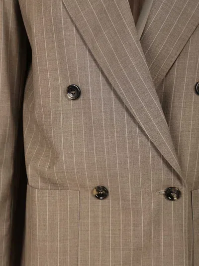 Max Mara Acciaio Double Breasted Oversized Pinstripe Blazer Jackets Brown In Brown