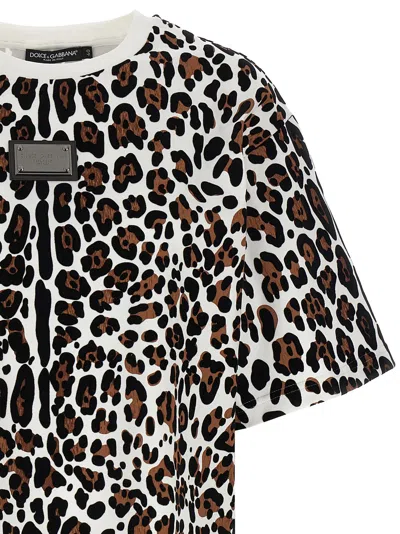 Dolce & Gabbana Animal Print Logo T-shirt With Round Neck In Multicolor