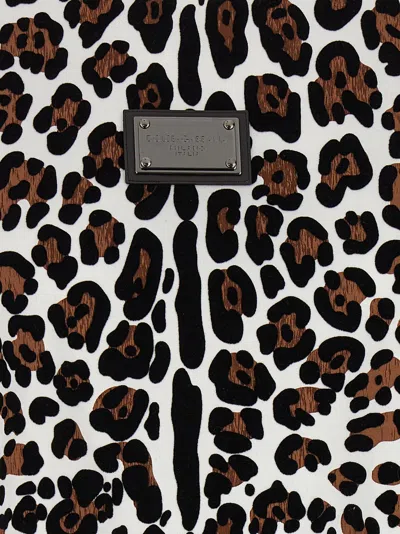 Dolce & Gabbana Animal Print Logo T-shirt With Round Neck In Multicolor