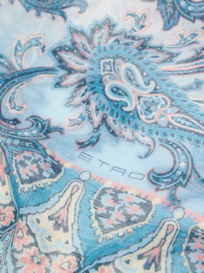 Etro Floral Paisley Linen-blend Scarf In Blue