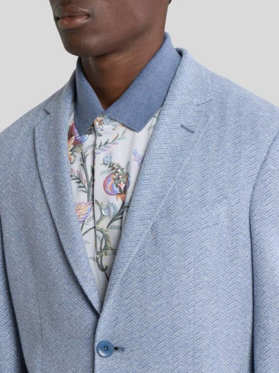 Etro Notched-lapels Blazer In Blue