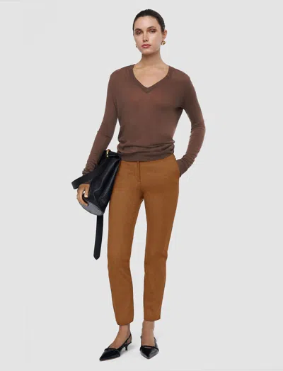 Joseph Coleman Long Gabardine Stretch Trousers In Brown