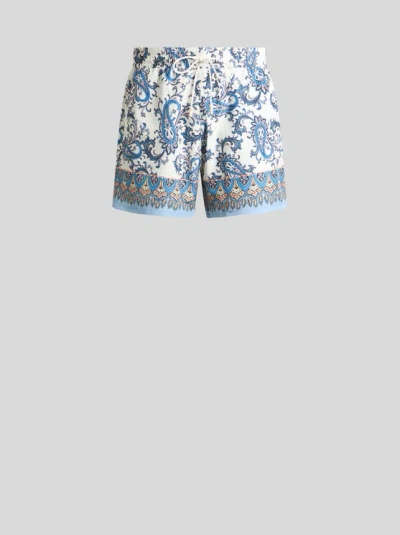 Etro Swim Shorts With Placed Leafy Paisley Print In Blue