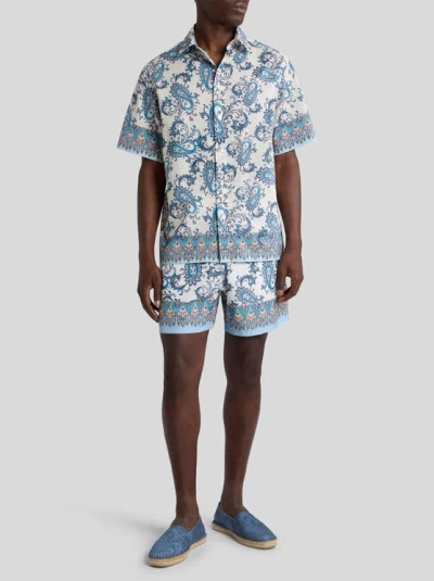 Etro Swim Shorts With Placed Leafy Paisley Print In Blue