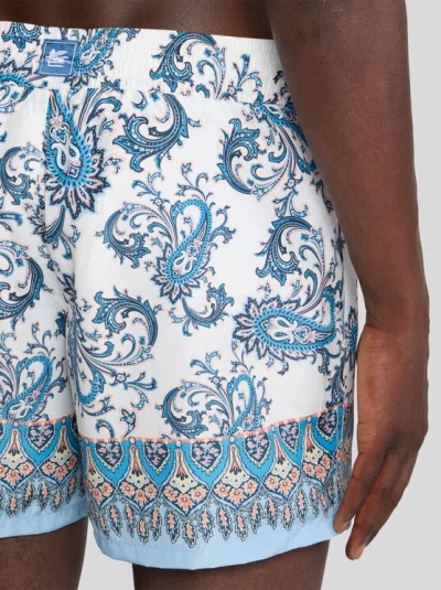 Etro Swim Shorts With Placed Leafy Paisley Print In Blue