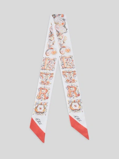 Etro , Silk Paisleyina With Logo And Floral Paisley Motif, Woman, Powder Blue In White