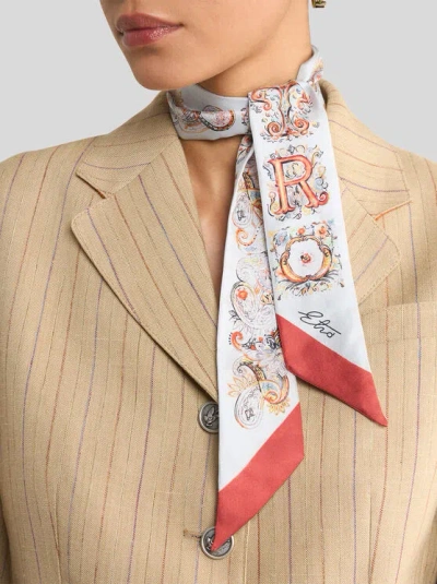 Etro , Silk Paisleyina With Logo And Floral Paisley Motif, Woman, Powder Blue In White