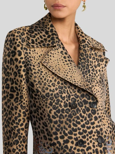 Etro Double-breasted Jacquard Coat In Animal Print