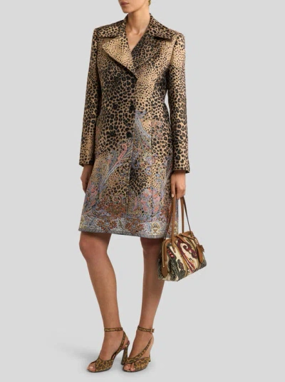 Etro Double-breasted Jacquard Coat In Animal Print