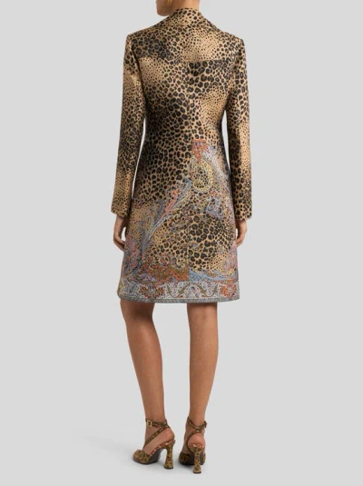 Etro Double-breasted Jacquard Coat In Animal Print
