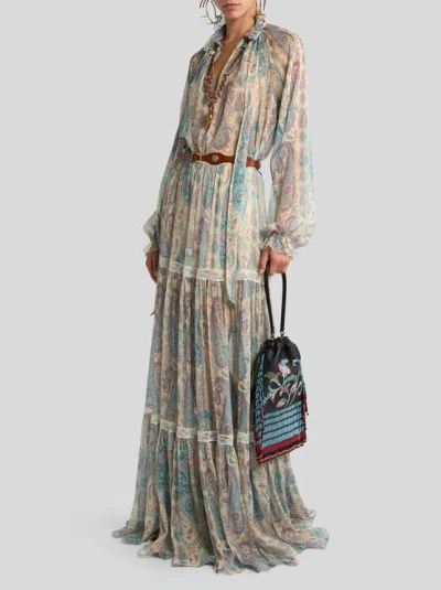 Etro Women Silk Crepon Blouse With Scarf And Paisley Foliage Motif In Multi