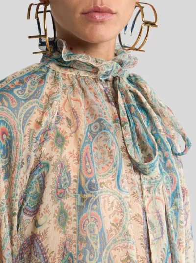 Etro Women Silk Crepon Blouse With Scarf And Paisley Foliage Motif In Multi