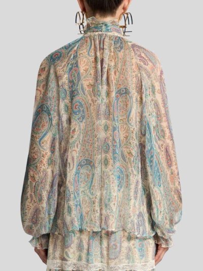 Etro Women Silk Crepon Blouse With Scarf And Paisley Foliage Motif In Multi