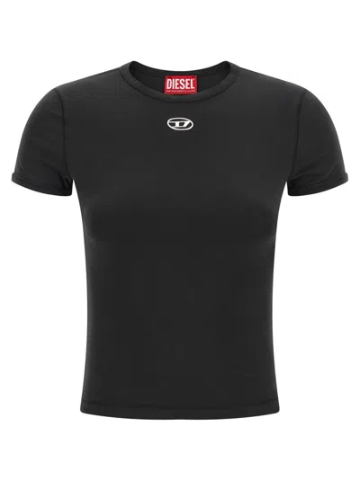 Diesel Black T-shirt With Logo On The Front And Ribbed Design In Cotton Woman In Black