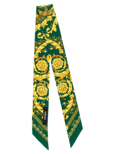 Versace Long Bandeau Scarf Barocco Floral Pattern In Green