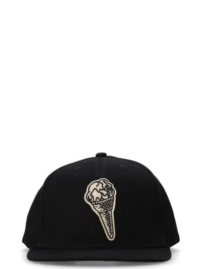 Icecream Cone-embroidered Hat In Black
