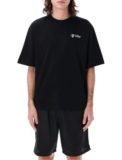 Off-white Crew-neck Cotton T-shirt With Contrasting Logo In Black