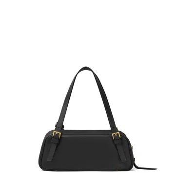 Versace Tag Bowling Black Shoulder Bag With Metallic Logo Lettering And Medusa Head Pendant In Leather Woman