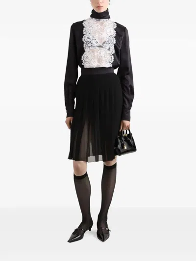Dolce & Gabbana Lace Panel Blouse High Neck Long Sleeves In Black
