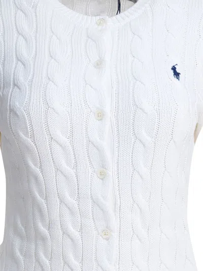 Polo Ralph Lauren Braided Crewneck Cardigan With Logo Knitwear White In White