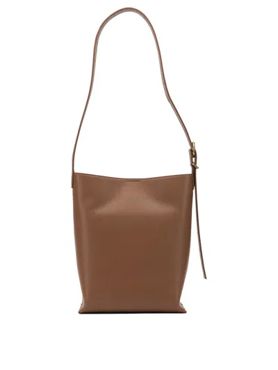Jil Sander Small Cannolo Grained Leather Shoulder Bag In Brown