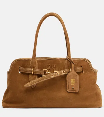 Miu Miu Adventure Suede Tote Bag In Sand