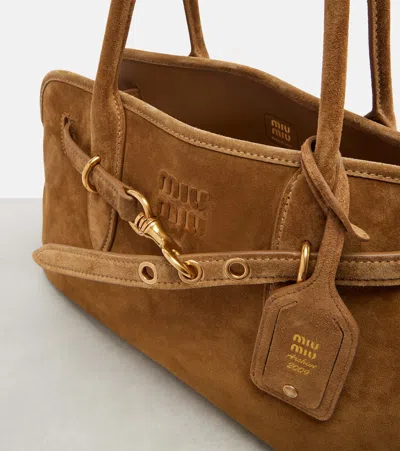 Miu Miu Adventure Suede Tote Bag In Sand