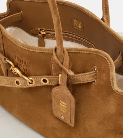 Miu Miu Adventure Suede Tote Bag In Sand