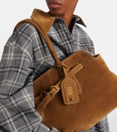 Miu Miu Adventure Suede Tote Bag In Sand