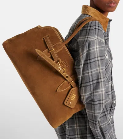Miu Miu Adventure Suede Tote Bag In Sand