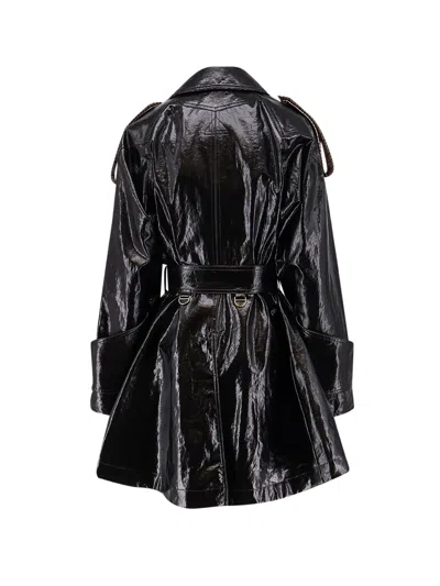 Chloé Coated Linen Trench With Wool Blend Details In Black