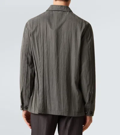 Giorgio Armani Pleated Canvas Overshirt In Green