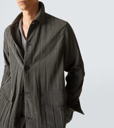 Giorgio Armani Pleated Canvas Overshirt In Green