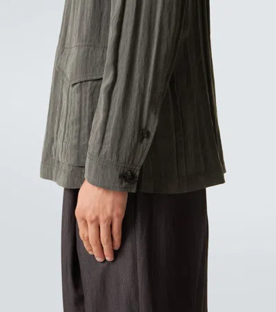 Giorgio Armani Pleated Canvas Overshirt In Green