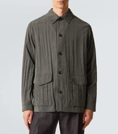 Giorgio Armani Pleated Canvas Overshirt In Green