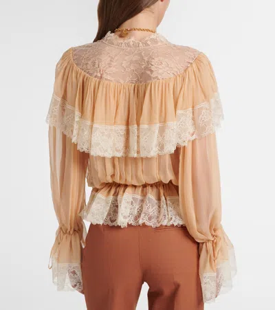 Chloé Lace-trimmed Silk Blouse In Pink