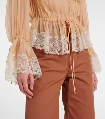 Chloé Lace-trimmed Silk Blouse In Pink