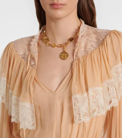 Chloé Lace-trimmed Silk Blouse In Pink