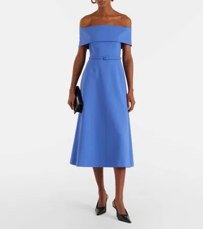 Carolina Herrera Belted Wool-blend Midi Dress In Blue