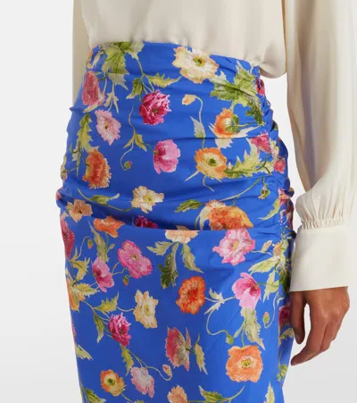 Carolina Herrera Floral Ruched Cotton-blend Midi Skirt In Blue