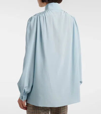 Valentino Bow-neck Silk Button-down Blouse In Blue