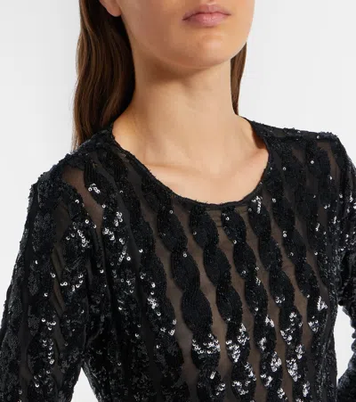 Polo Ralph Lauren Sequined Mesh And Jersey Bodysuit In Black