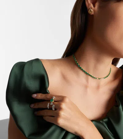 Yeprem Reign Supreme 18kt White Gold Ring With Diamonds And Emerald In Brown