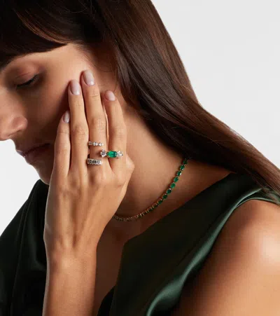 Yeprem Reign Supreme 18kt White Gold Ring With Diamonds And Emerald In Brown