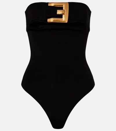 Balmain Crepe Bustier Bodysuit With Belt Detail In Multi