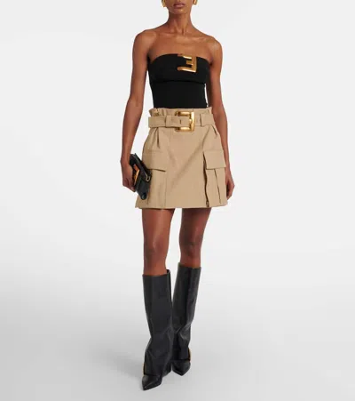 Balmain Crepe Bustier Bodysuit With Belt Detail In Multi