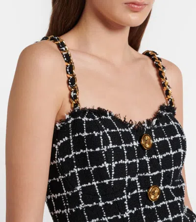 Balmain Chain-detail Checked Tweed Minidress In Black