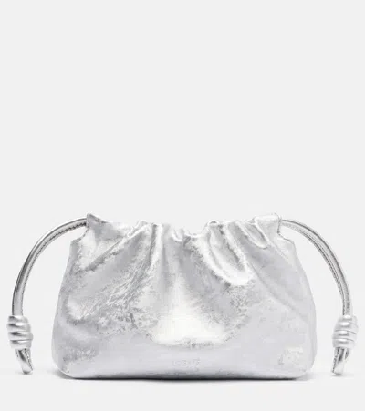 Loewe Flamenco Mini Metallic Leather Clutch In Silver