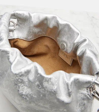 Loewe Flamenco Mini Metallic Leather Clutch In Silver